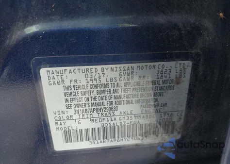 2017 Nissan Sentra Sv из США, поврежденный, VIN 3N1AB7AP8HY290639